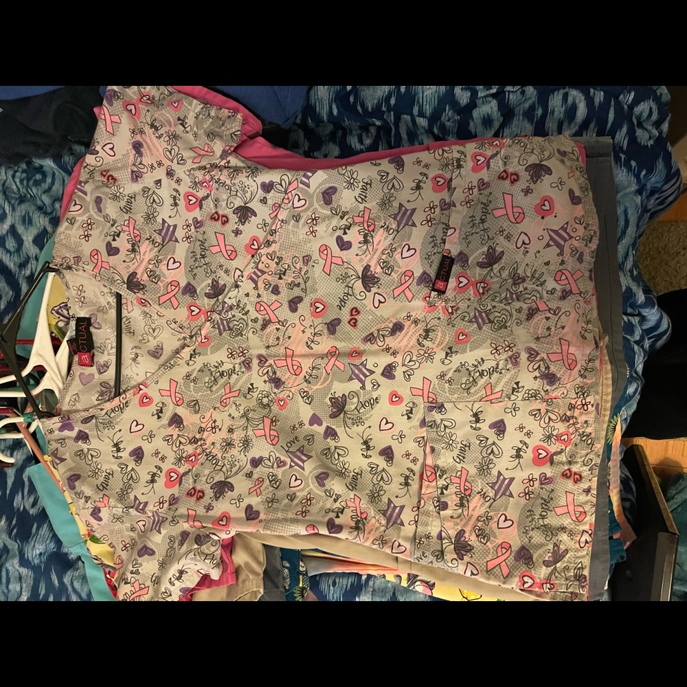 Scrub top pink cancer ribbon